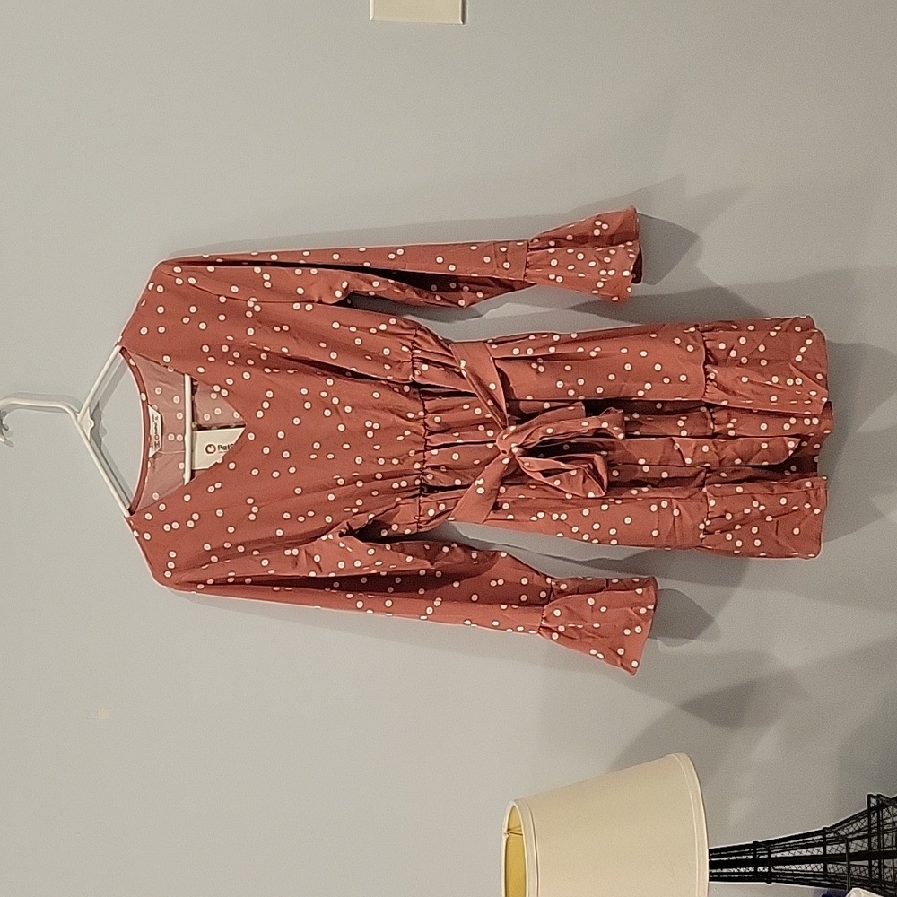 Beautiful Pink Polka Dot Dress,  Fits like L